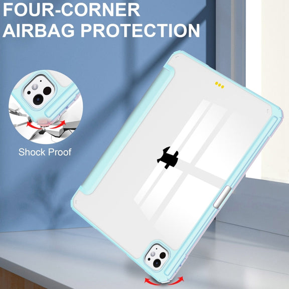 For iPad Pro 11 2024 Pure Color 3-fold Clear TPU Smart Leather Tablet Case(Sky Blue)