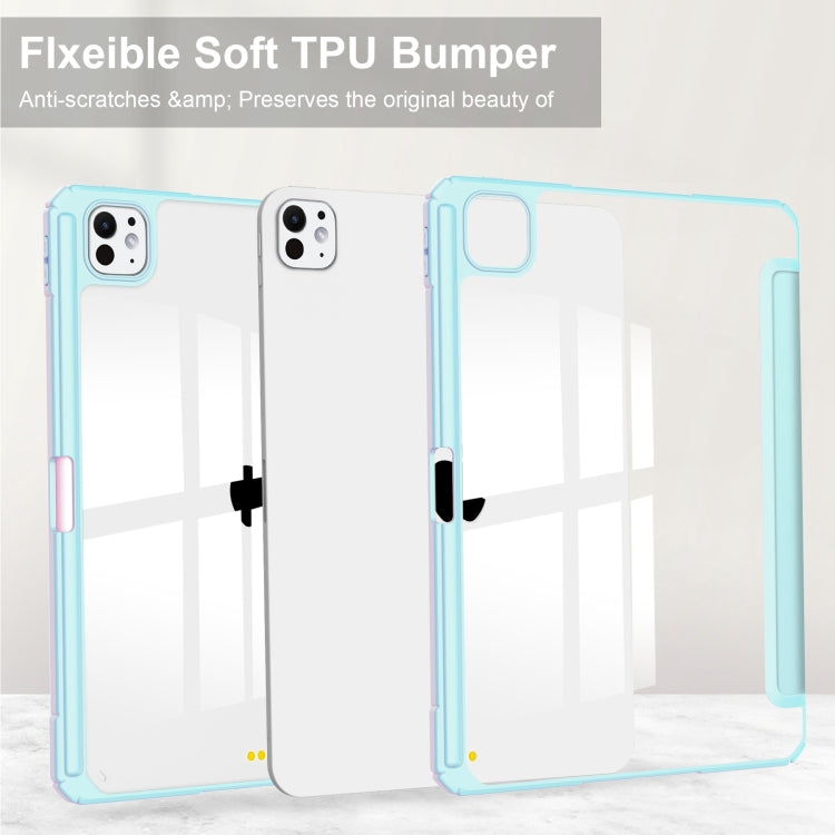 For iPad Pro 11 2024 Pure Color 3-fold Clear TPU Smart Leather Tablet Case(Sky Blue)