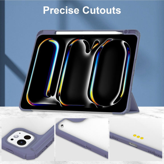 For iPad Pro 11 2024 Pure Color 3-fold Clear TPU Smart Leather Tablet Case(Lavender)