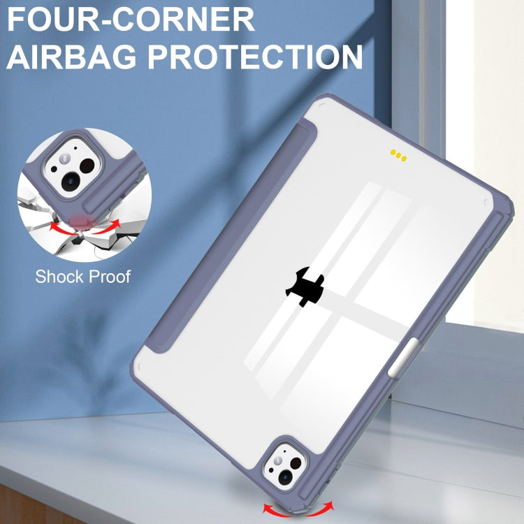 For iPad Pro 11 2024 Pure Color 3-fold Clear TPU Smart Leather Tablet Case(Lavender)