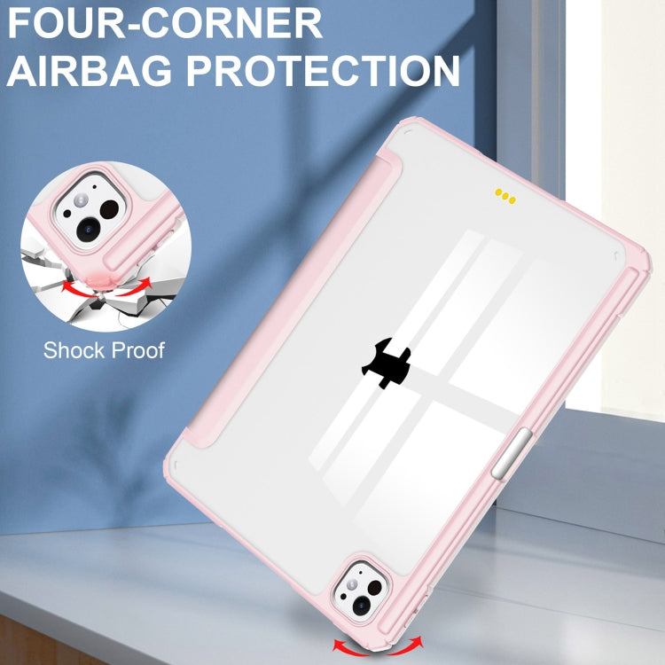 For iPad Pro 11 2024 Pure Color 3-fold Clear TPU Smart Leather Tablet Case(Pink)