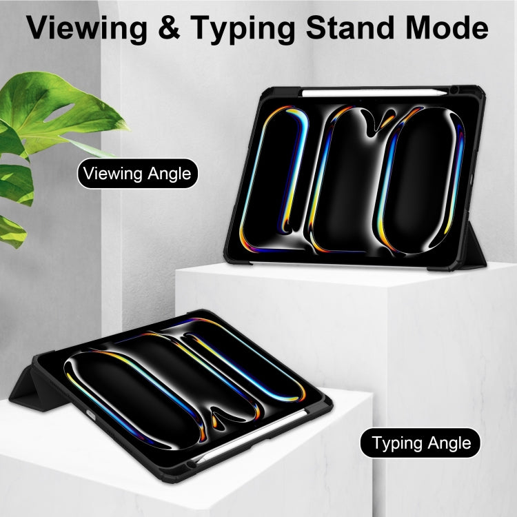 For iPad Pro 13 2024 Pure Color 3-fold Clear TPU Smart Leather Tablet Case(Black)