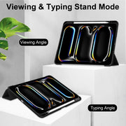 For iPad Pro 13 2024 Pure Color 3-fold Clear TPU Smart Leather Tablet Case(Black)