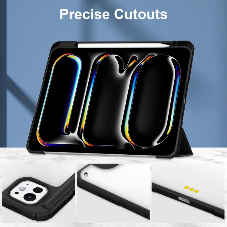 For iPad Pro 13 2024 Pure Color 3-fold Clear TPU Smart Leather Tablet Case(Black)