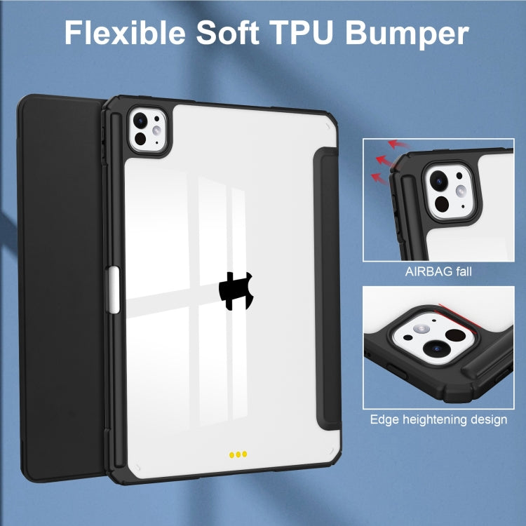 For iPad Pro 13 2024 Pure Color 3-fold Clear TPU Smart Leather Tablet Case(Black)