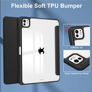 For iPad Pro 13 2024 Pure Color 3-fold Clear TPU Smart Leather Tablet Case(Black)