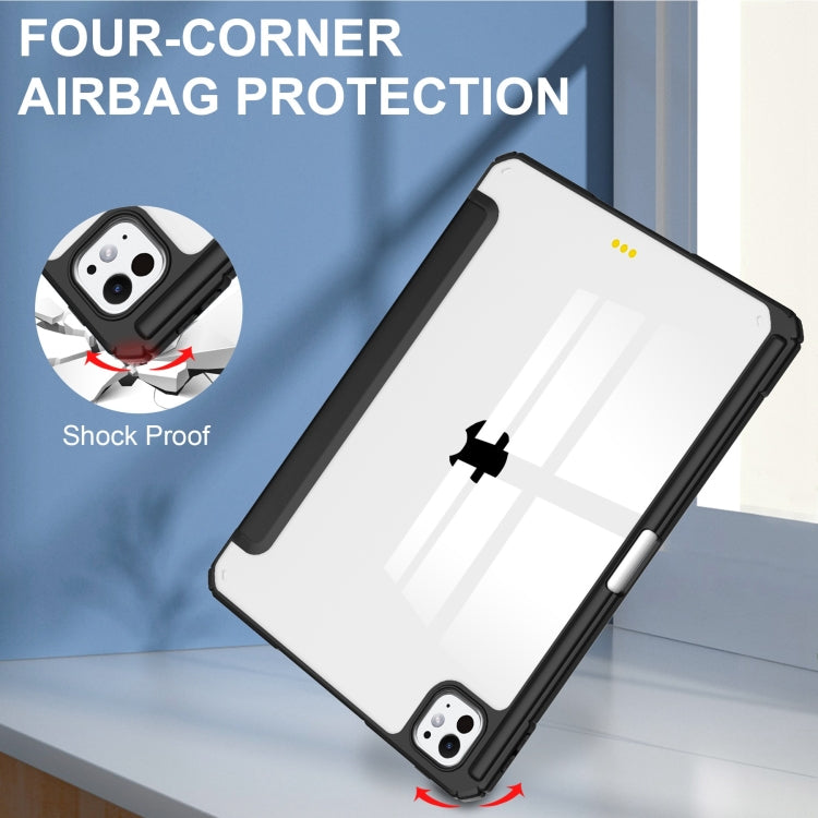 For iPad Pro 13 2024 Pure Color 3-fold Clear TPU Smart Leather Tablet Case(Black)