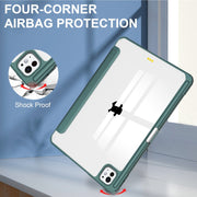 For iPad Pro 13 2024 Pure Color 3-fold Clear TPU Smart Leather Tablet Case(Dark Green)