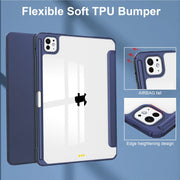For iPad Pro 13 2024 Pure Color 3-fold Clear TPU Smart Leather Tablet Case(Dark Blue)