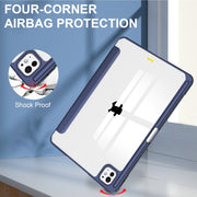 For iPad Pro 13 2024 Pure Color 3-fold Clear TPU Smart Leather Tablet Case(Dark Blue)