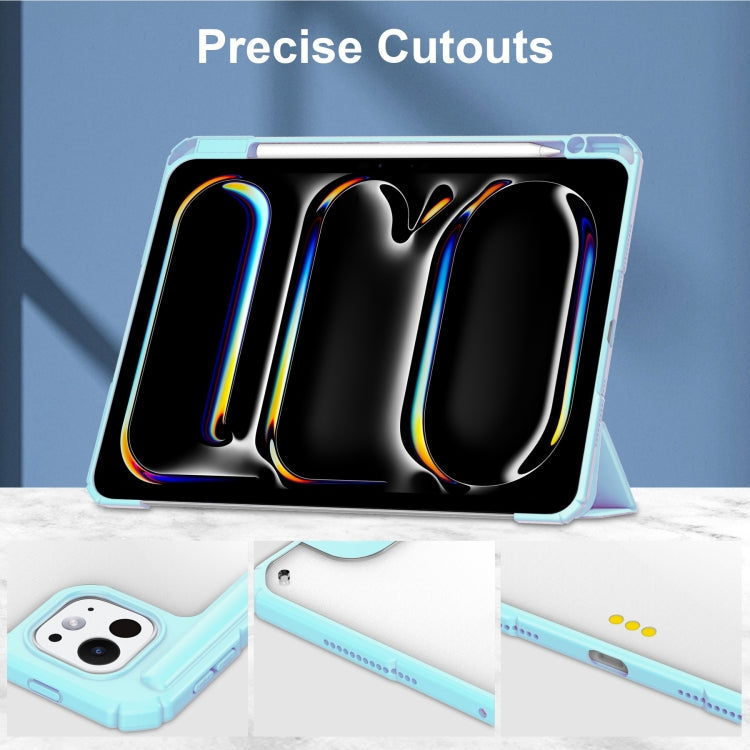 For iPad Pro 13 2024 Pure Color 3-fold Clear TPU Smart Leather Tablet Case(Sky Blue)