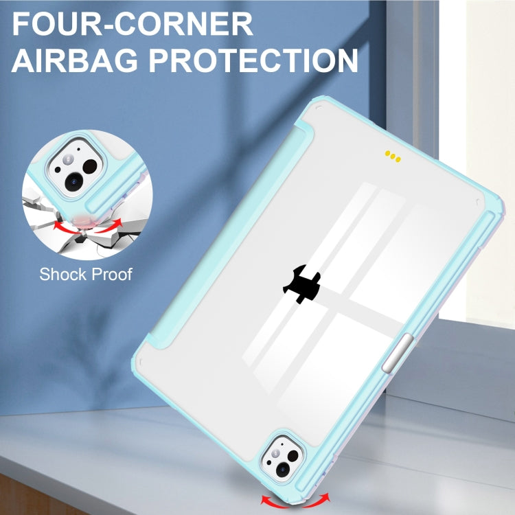 For iPad Pro 13 2024 Pure Color 3-fold Clear TPU Smart Leather Tablet Case(Sky Blue)