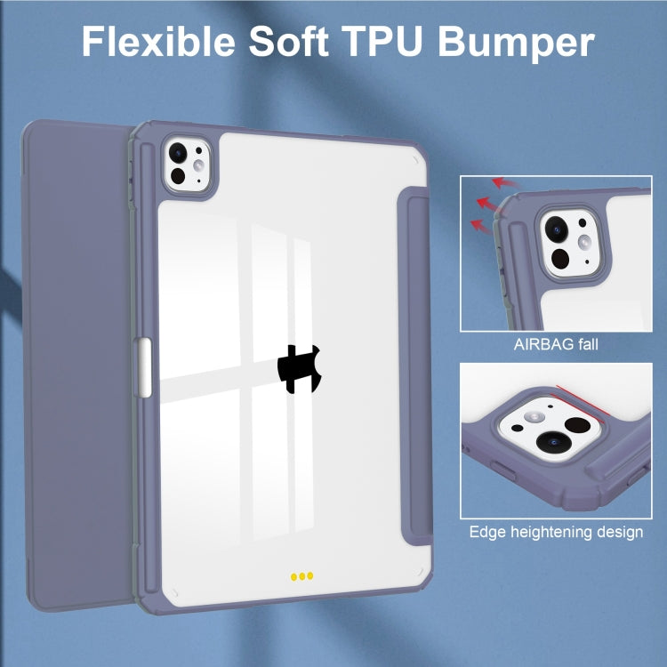 For iPad Pro 13 2024 Pure Color 3-fold Clear TPU Smart Leather Tablet Case(Lavender)