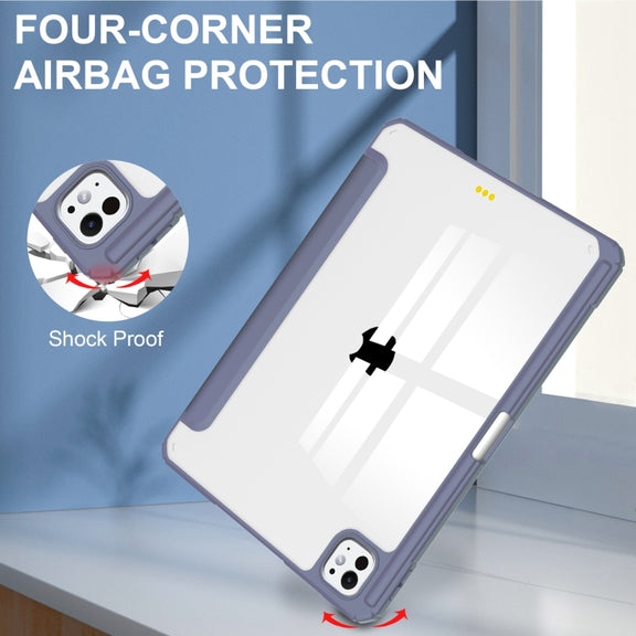For iPad Pro 13 2024 Pure Color 3-fold Clear TPU Smart Leather Tablet Case(Lavender)