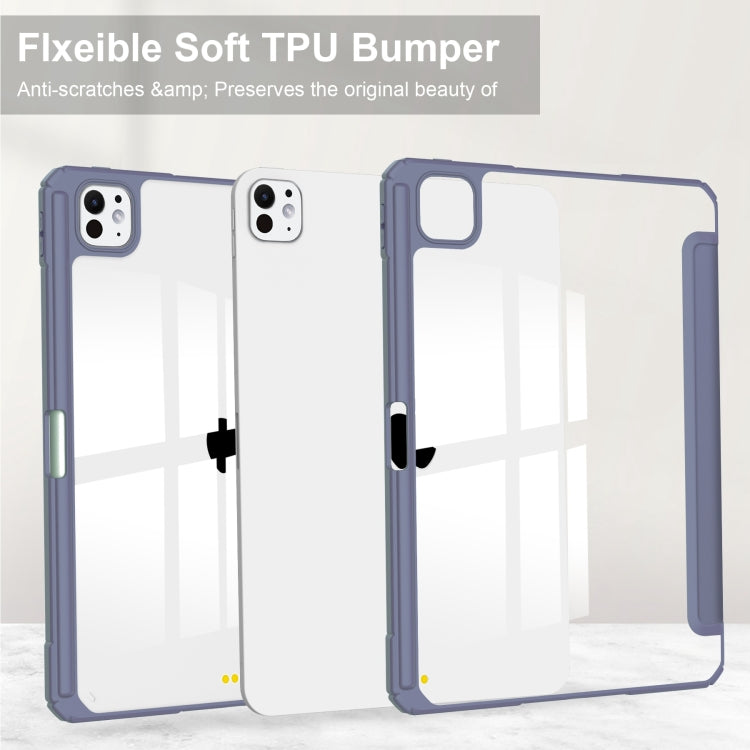 For iPad Pro 13 2024 Pure Color 3-fold Clear TPU Smart Leather Tablet Case(Lavender)