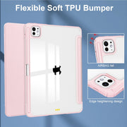 For iPad Pro 13 2024 Pure Color 3-fold Clear TPU Smart Leather Tablet Case(Pink)