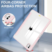For iPad Pro 13 2024 Pure Color 3-fold Clear TPU Smart Leather Tablet Case(Pink)