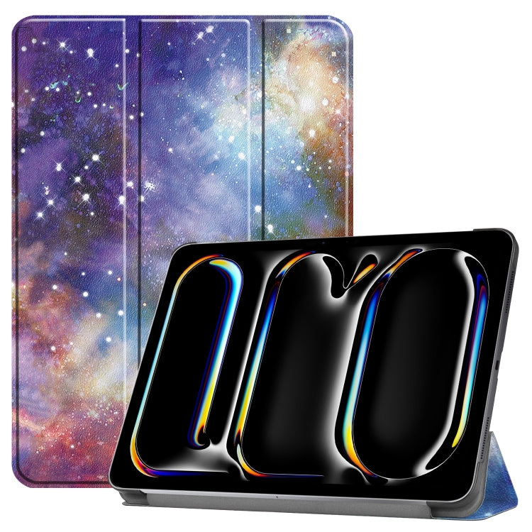 For iPad Pro 11 2024 Custer Painted 3-Fold Holder Smart Leather Tablet Case(Milky Way Nebula)