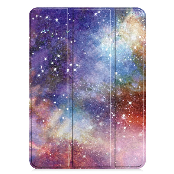 For iPad Pro 11 2024 Custer Painted 3-Fold Holder Smart Leather Tablet Case(Milky Way Nebula)