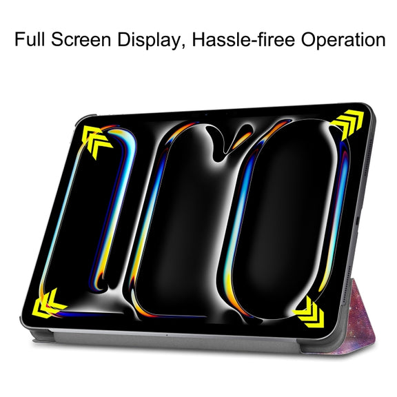 For iPad Pro 11 2024 Custer Painted 3-Fold Holder Smart Leather Tablet Case(Milky Way Nebula)