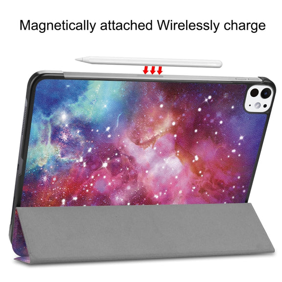 For iPad Pro 11 2024 Custer Painted 3-Fold Holder Smart Leather Tablet Case(Milky Way Nebula)