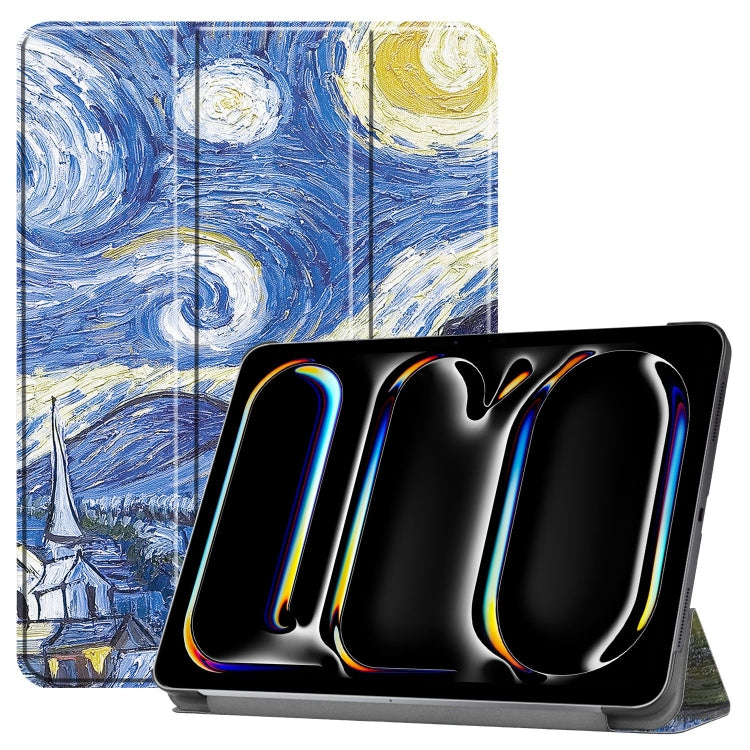 For iPad Pro 11 2024 Custer Painted 3-Fold Holder Smart Leather Tablet Case(Starry Sky)