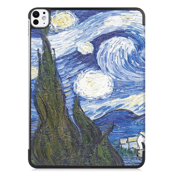 For iPad Pro 11 2024 Custer Painted 3-Fold Holder Smart Leather Tablet Case(Starry Sky)