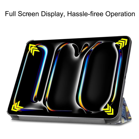 For iPad Pro 11 2024 Custer Painted 3-Fold Holder Smart Leather Tablet Case(Starry Sky)