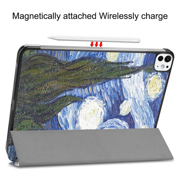 For iPad Pro 11 2024 Custer Painted 3-Fold Holder Smart Leather Tablet Case(Starry Sky)