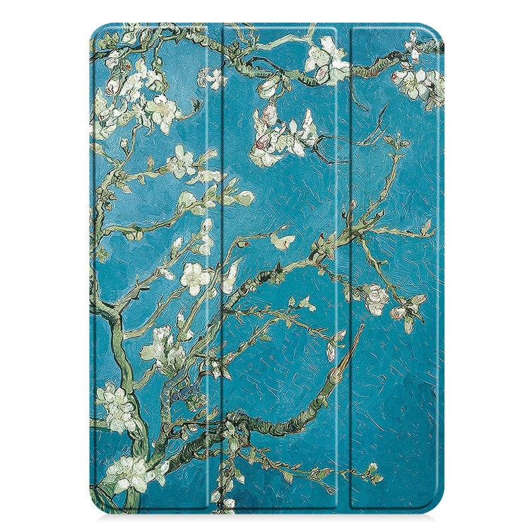 For iPad Pro 11 2024 Custer Painted 3-Fold Holder Smart Leather Tablet Case(Apricot Blossom)