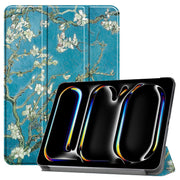For iPad Pro 11 2024 Custer Painted 3-Fold Holder Smart Leather Tablet Case(Apricot Blossom)