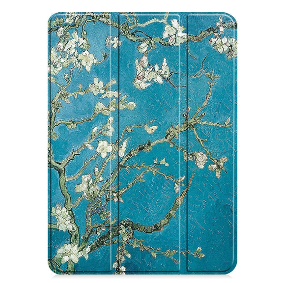 For iPad Pro 11 2024 Custer Painted 3-Fold Holder Smart Leather Tablet Case(Apricot Blossom)