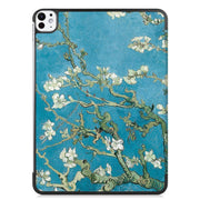 For iPad Pro 11 2024 Custer Painted 3-Fold Holder Smart Leather Tablet Case(Apricot Blossom)
