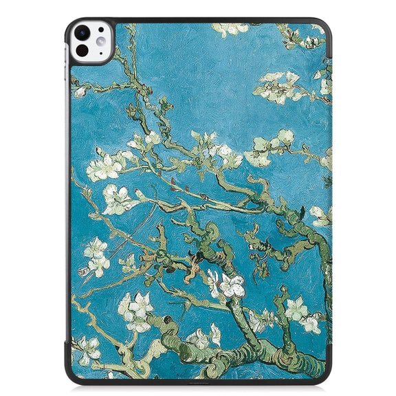 For iPad Pro 11 2024 Custer Painted 3-Fold Holder Smart Leather Tablet Case(Apricot Blossom)