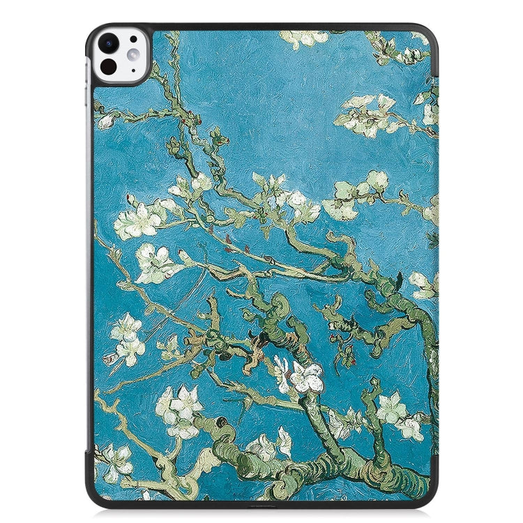 For iPad Pro 11 2024 Custer Painted 3-Fold Holder Smart Leather Tablet Case(Apricot Blossom)