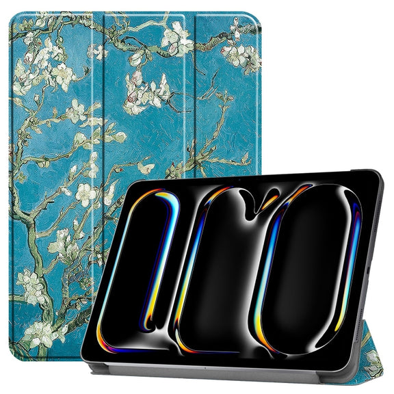 For iPad Pro 11 2024 Custer Painted 3-Fold Holder Smart Leather Tablet Case(Apricot Blossom)