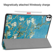 For iPad Pro 11 2024 Custer Painted 3-Fold Holder Smart Leather Tablet Case(Apricot Blossom)