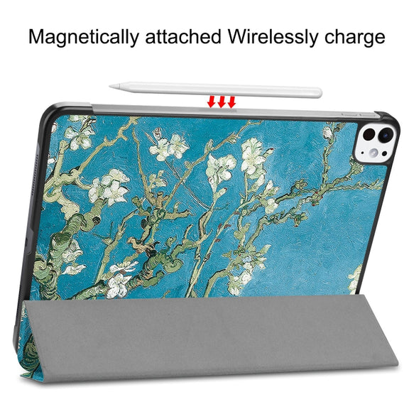 For iPad Pro 11 2024 Custer Painted 3-Fold Holder Smart Leather Tablet Case(Apricot Blossom)