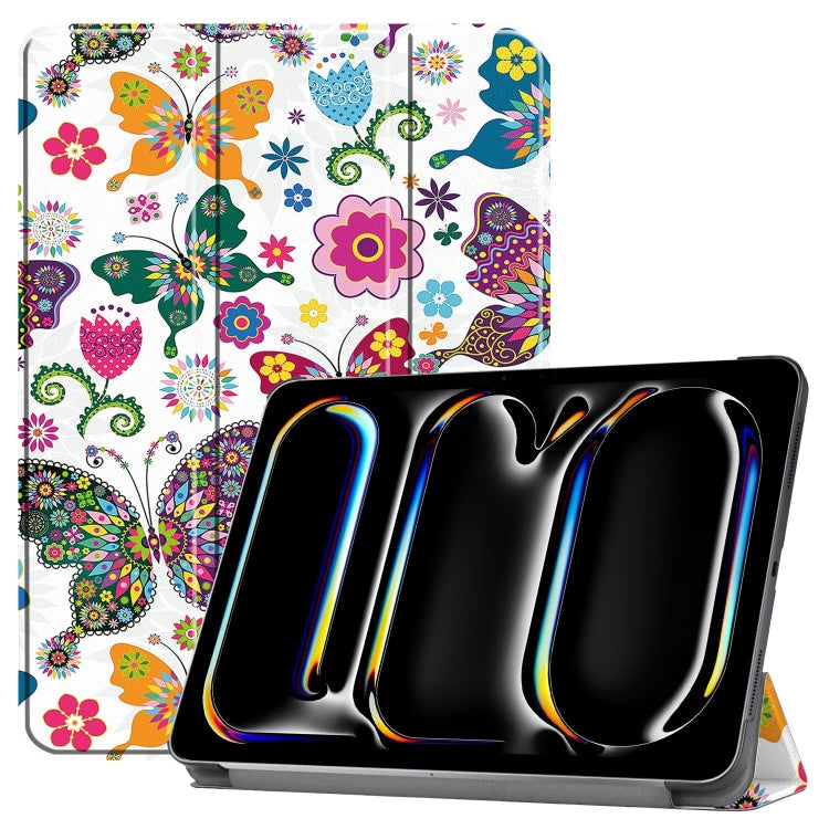 For iPad Pro 11 2024 Custer Painted 3-Fold Holder Smart Leather Tablet Case(Color Butterfly)