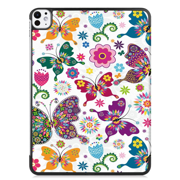 For iPad Pro 11 2024 Custer Painted 3-Fold Holder Smart Leather Tablet Case(Color Butterfly)