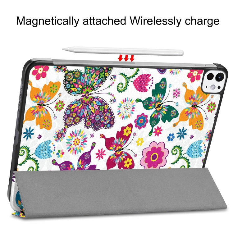 For iPad Pro 11 2024 Custer Painted 3-Fold Holder Smart Leather Tablet Case(Color Butterfly)
