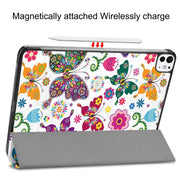 For iPad Pro 11 2024 Custer Painted 3-Fold Holder Smart Leather Tablet Case(Color Butterfly)