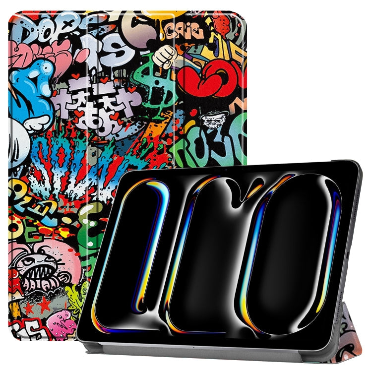 For iPad Pro 11 2024 Custer Painted 3-Fold Holder Smart Leather Tablet Case(Graffiti)