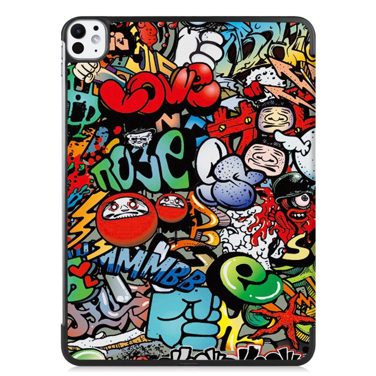 For iPad Pro 11 2024 Custer Painted 3-Fold Holder Smart Leather Tablet Case(Graffiti)