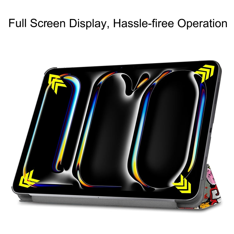 For iPad Pro 11 2024 Custer Painted 3-Fold Holder Smart Leather Tablet Case(Graffiti)