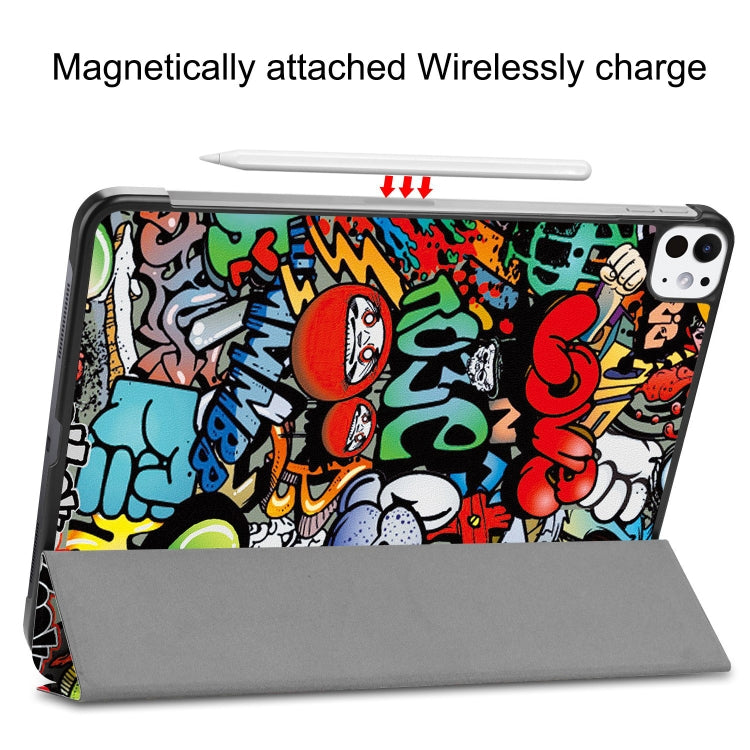 For iPad Pro 11 2024 Custer Painted 3-Fold Holder Smart Leather Tablet Case(Graffiti)