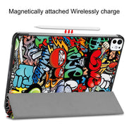 For iPad Pro 11 2024 Custer Painted 3-Fold Holder Smart Leather Tablet Case(Graffiti)