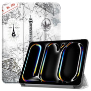 For iPad Pro 11 2024 Custer Painted 3-Fold Holder Smart Leather Tablet Case(Retro Tower)