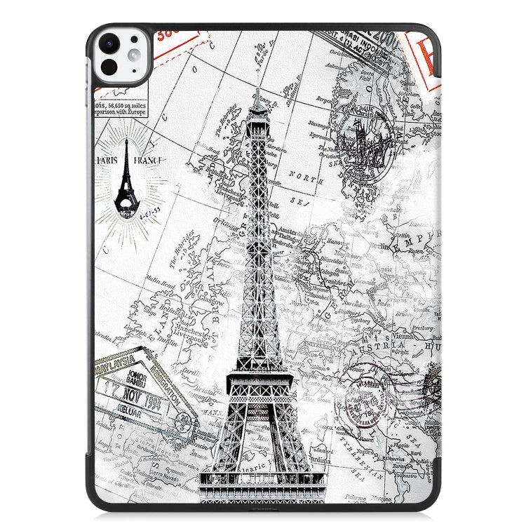 For iPad Pro 11 2024 Custer Painted 3-Fold Holder Smart Leather Tablet Case(Retro Tower)