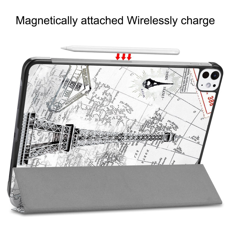 For iPad Pro 11 2024 Custer Painted 3-Fold Holder Smart Leather Tablet Case(Retro Tower)